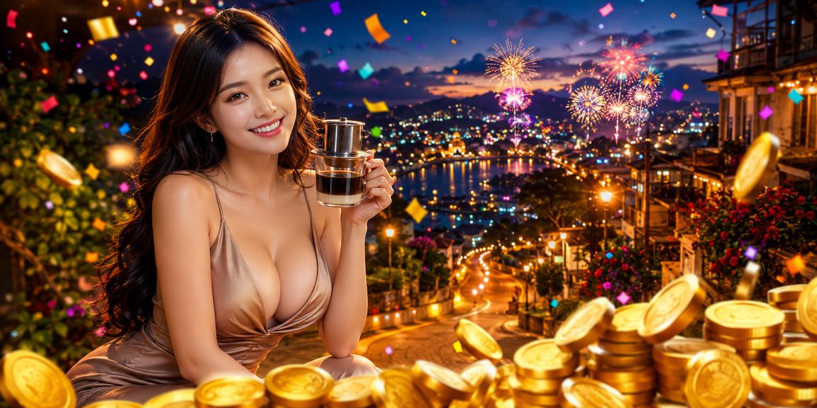Người dùng tại Đà Lạt ngồi cà phê kiểm tra ưu đãi đăng ký và điểm thưởng VIP trên điện thoại